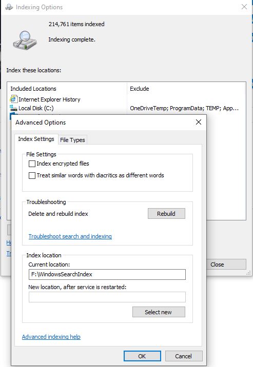 Relocating the Windows Search Index to a different physical drive